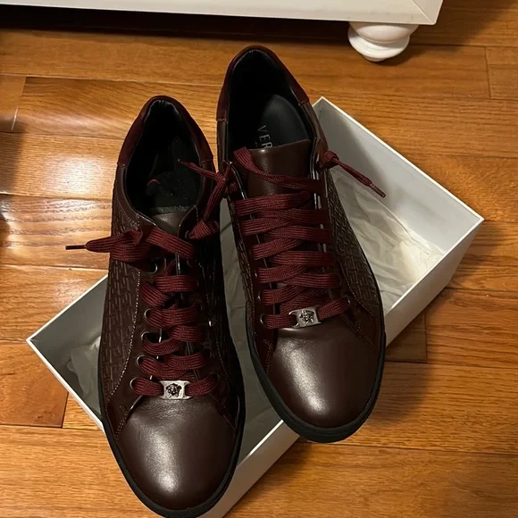 Versace | Shoes | Versace Burgundy Red Men Casual Sneakers  display picture 1